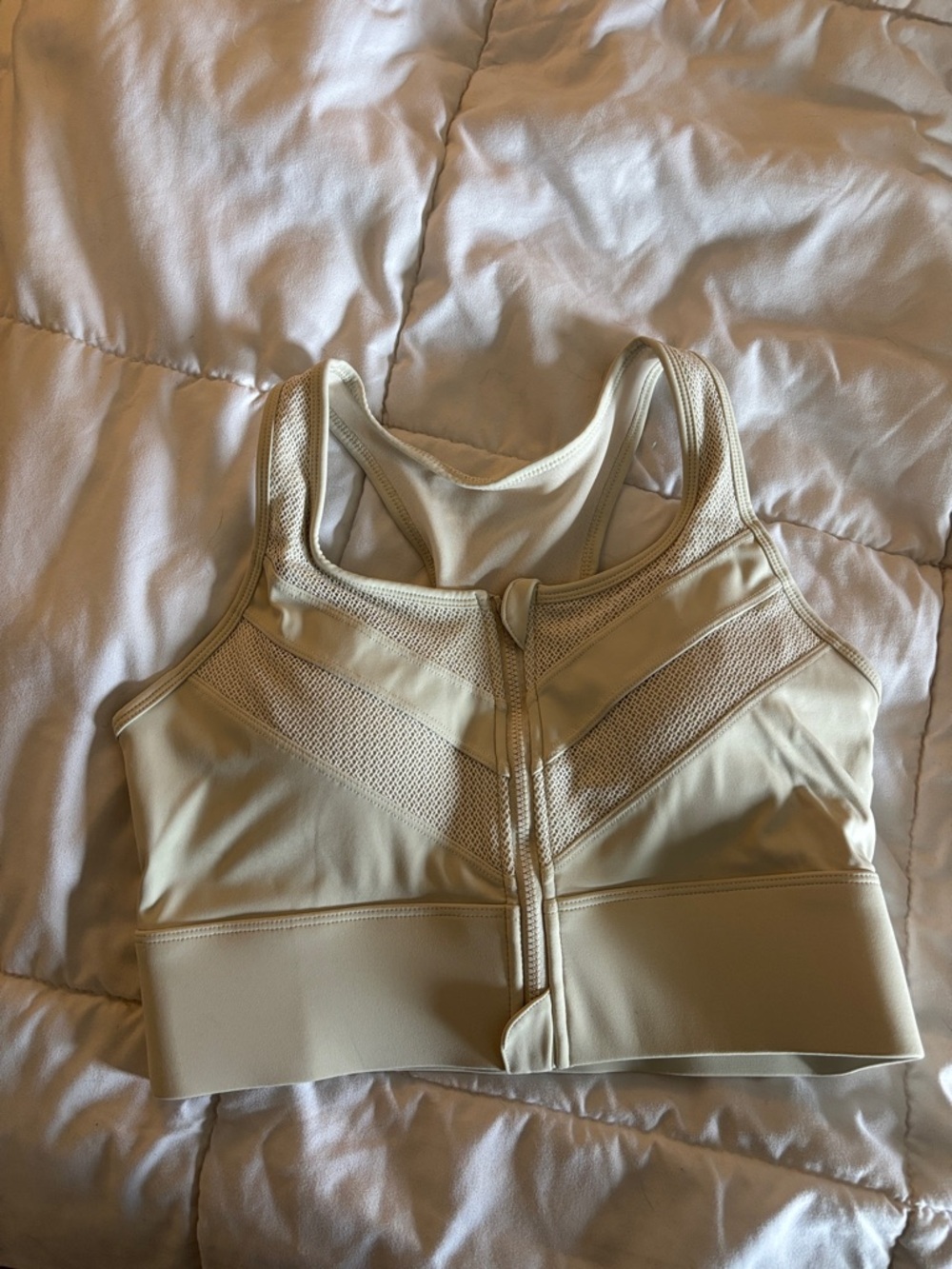 BERLOOK Front-Zip Sports Bra in Light Beige for Medium Support